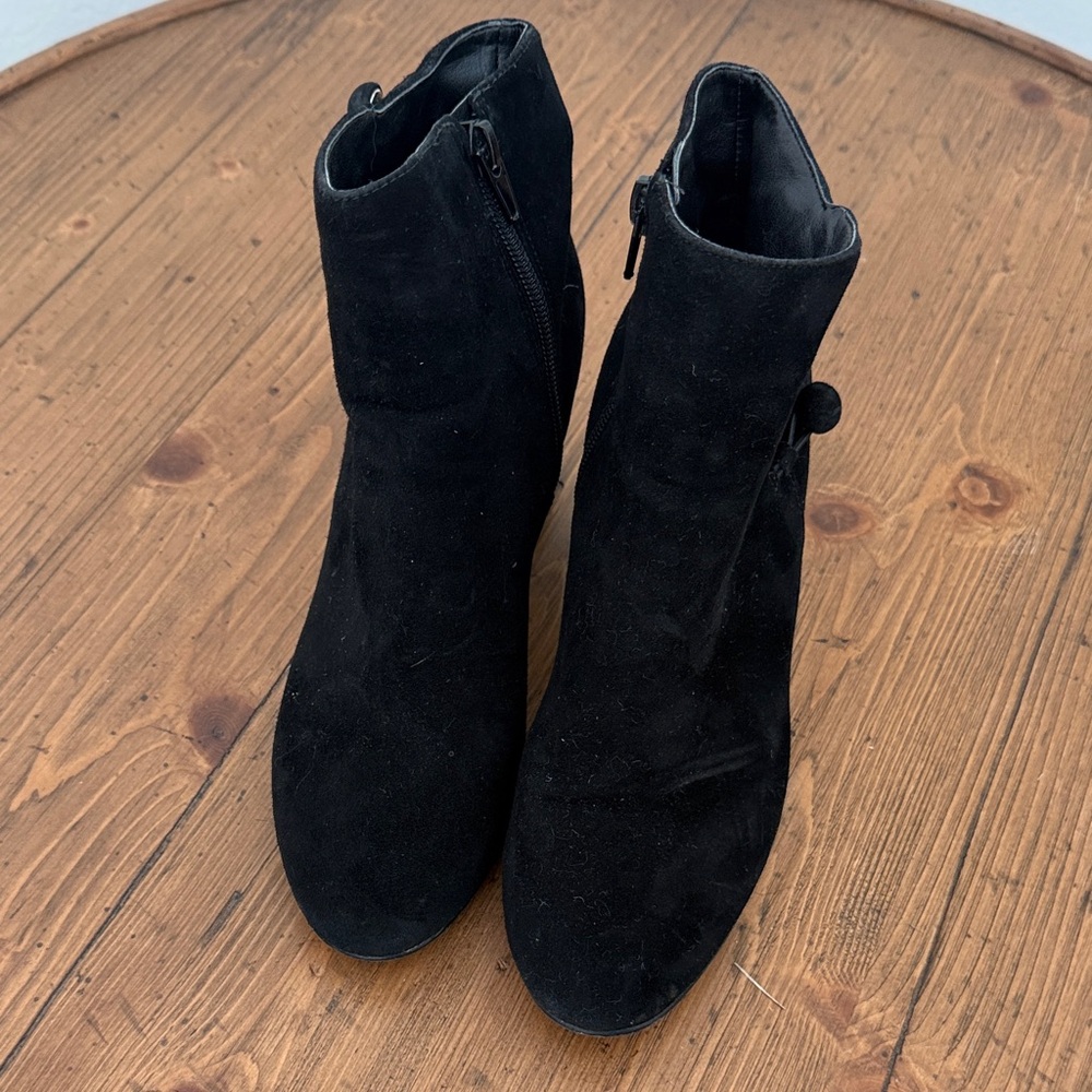 Black Suede Ankle Boots.  Ivanka black suede booties.